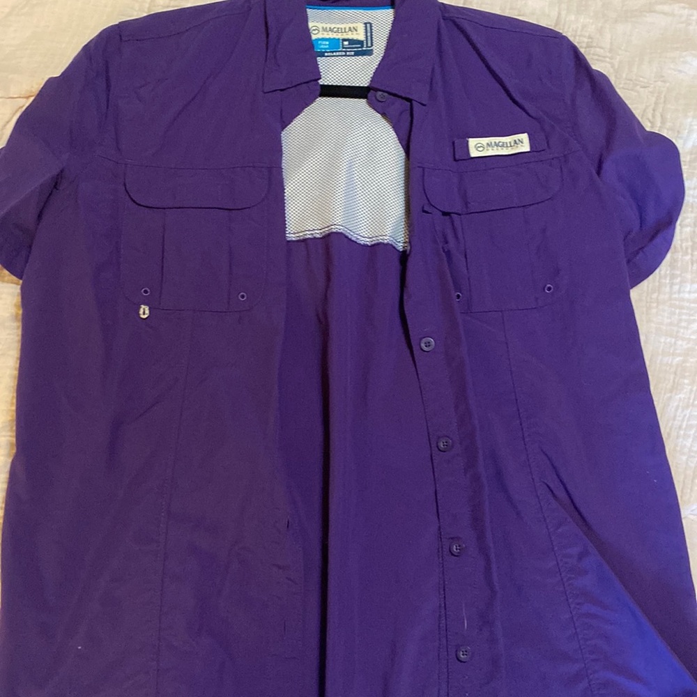 Purple Medium Magellan Relaxed Fit Fish Gear Button Down Shirt
